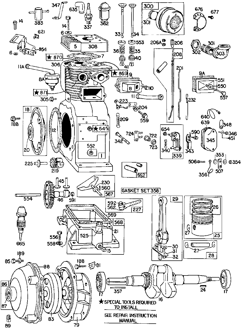 Cylinder,gear Case,piston Diagram and Parts List for 233431-0126-XX  Briggs and Stratton Engine